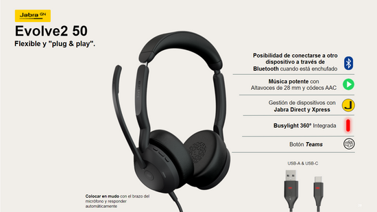 #JabraEvolve2-50 #JabraHeadsets #AuricularesJabra #AuricularesUSB #Pedestal_mx